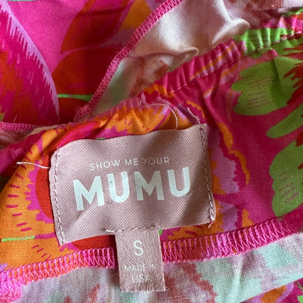 Show Me Your MuMu High Volume Floral Pink Mini Dress Sz S Ruffle Puff sleeve - Picture 7 of 10